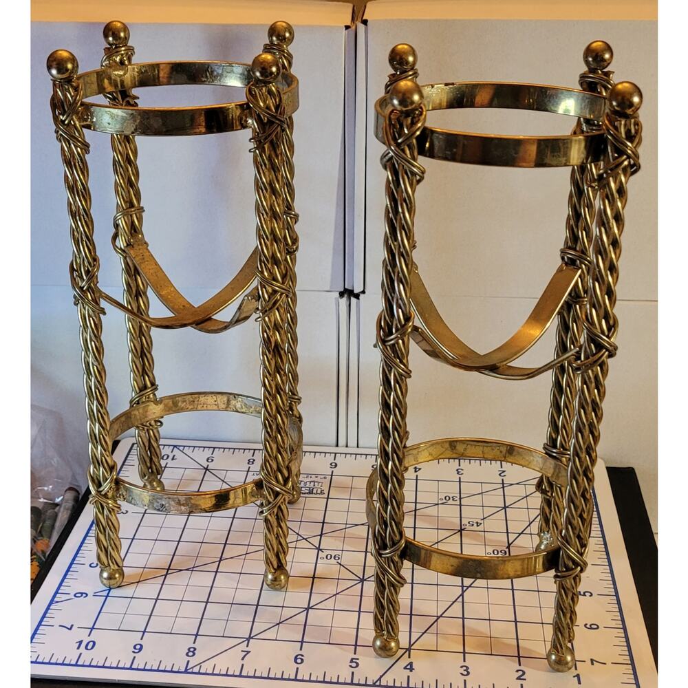 Pair of Vintage Brass Glass Holders / Stands, 10.5" tall